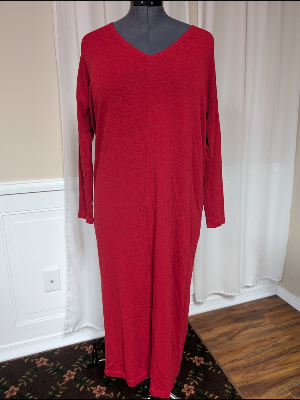bryn Walker Crimson V-Neck Long Sleeve Maxi Dress